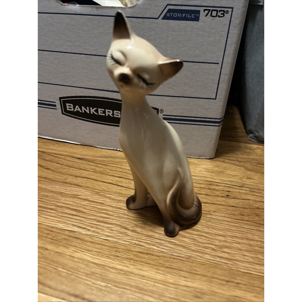 Vintage 7” SIAMESE CAT figurine figure with JAPAN sticker Napcoware style MCM